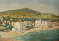 Konstantin Gorbatov, Coastal View of Dulber Palace, Oil on board