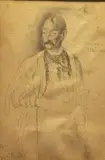 Valentin Serov, Study of Man with Moustache in Coat, Graphite on paper