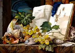 Vladimir Hozatsky, Extensive Still Life with Grapes and Seashell, Oil on canvas