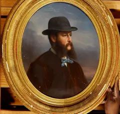 Louis-Eugène Coedès, Portrait of a Man in a Derby, Oil on canvas. - Oval: 18 in. x 15 in