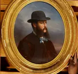 Louis-Eugène Coedès, Portrait of a Man in a Derby, Oil on canvas. - Oval: 18 in. x 15 in