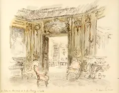 Pierre Boudet, Le Salon de Boiserie de la du Barry, Watercolor