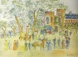 Elmyr de Hory, PROMENADE AT LONGCHAMPS, apocryphal signature "Raoul Dufy" lower right, Watercolor