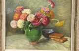 Joannès Chaleyé, Still Life with Flowers and Books, Oil on board