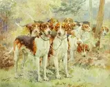 Paul Tavernier, Stag Hounds, Watercolor