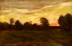 Henri Harpignies, Barbizon Sunset, Oil on canvas