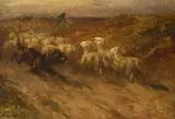 Charles Hermann-Léon, Dog Herding Sheep, Oil on canvas