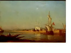 Félix Ziem, Untitled, VIEW OF CONSTANTINOPLE HARBOR WITH BLUE MOSQUE, oil on canvas