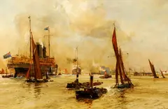 Charles Dixon, Boats on the Thames Aka Below Tilbury (Essex), Watercolor