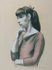 Pensive Dancer by Ernest Fiene, Pastel on paper, offered Dec 2004