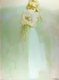 Thornton Utz, Girl Holding Bouquet, Oil on board