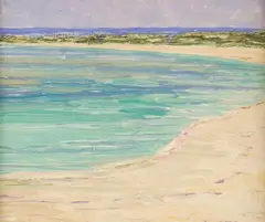 Harry L. Hoffman, ALONG THE BEACH, estate stamp on reverse, Oil on board