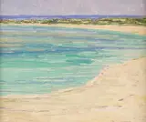 Harry L. Hoffman, ALONG THE BEACH, estate stamp on reverse, Oil on board