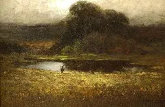 Charles H. Freeman, Landscape with Figure Near Pond, Oil on canvas
