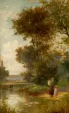 Homer Dodge Martin, Landscape with Mother and Children, Oil on canvas