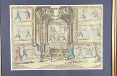 Salomon Savery, Fencing manouevers, Colored etching