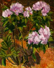 James Tarr, RHODODENDRONS, artist's label on reverse, Oil on board