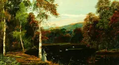 Untitled by Haines, WOMAN FEEDING SWANS, oil on canvas, sold Mar 2005