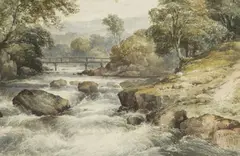 F. Davis, Bridge in Landscape, Watercolor
