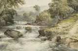 F. Davis, Bridge in Landscape, Watercolor