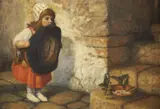 Girl Catching Birds by Continental School, Oil on canvas, sold Mar 2005