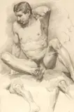 Fritz-Friedrich Boehle, Male Nude with Mustache, Graphite on paper