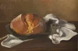 Richard Hartmann, Still Life of Bread and Glass on White Cloth, Oil on board