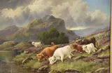 Rosa Bonheur, Herd on the Slopes of the Pyrenees, Oil on canvas with a "M Charles Durand - Ruel" stretcher bar label