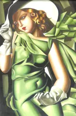 Tamara de Lempicka, Untitled, WOMAN IN GREEN DRESS, oil on canvas