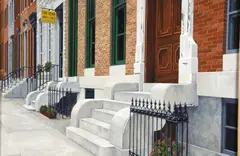 Mary Etta Thorn, Row Houses, Oil on board