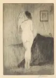 Leon Louis Dolice, Standing Nude Woman, Etching - Plate: 5 3/4 in. x 4 in