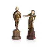 Ferdinand Preiss, Two cold-painted bronze and ivory figures on marble bases