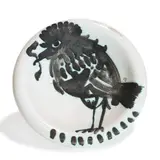 'Oiseau au Ver' by Pablo Picasso, a white earthenware ashtray with black oxide and white glaze, sold Oct 2024