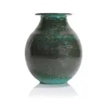 Abdo Nagi, Large earthenware vase with a disc rim, all covered in a metallic green glaze