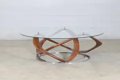 Stefano Bigi, Contemporary 'Infinity' coffee table, the curved walnut frame supporting a glass top