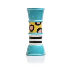 'Carrot' vase by Nathalie du Pasquier, 1985, decorated in a blue glaze with leopard print and striped bands, sold Jul 2024