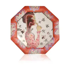 Ralph Adron, Untitled, 1979, gouache on a found octagonal wall mirror 33cm square