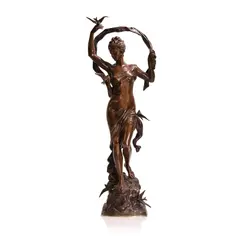 'Retour des Hirondelles' by Adrien Étienne Gaudez, a patinated bronze of a lady with swallows, sold Jul 2024