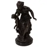 Venus y Cupido, SIGLO XX, Bronce, patinado en color marrón; base de mármol negro (lascaduras)