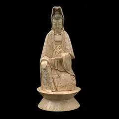 Guan Yin, CHINA, SIGLO XX, Talla en hueso, emplacado y esgrafiado, tinta negra y sepia