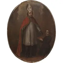 San Liborio Con Donante, MÉXICO, SIGLO XVIII, Óleo sobre tela