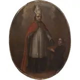 San Liborio Con Donante, MÉXICO, SIGLO XVIII, Óleo sobre tela