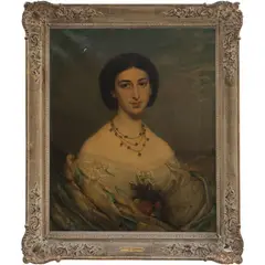 Edouard Louis Dubufe, RETRATO DE DAMA, Óleo sobre tela