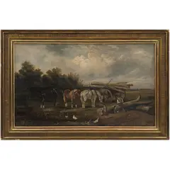 ESCENA EXTERIOR CON CABALLOS by Samuel Joseph Clark, Óleo sobre tela, sold Jun 2024
