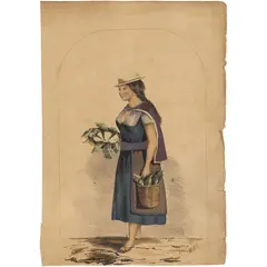A. A. Bonnaffé, LA CHOLA PESCADERA, Litografía de época coloreada posteriormente