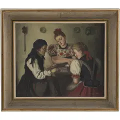 LECTORA DE CARTAS by Pálma Szücs, Óleo sobre tela, sold Jun 2024