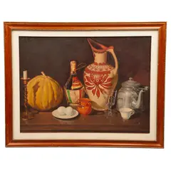 Rodolfo, Bodegón con botella de Chianti, Óleo sobre tela