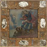 MÉXICO, SIGLO XVIII by San Miguel Arcángel Venciendo Al Dragón, Tinta sobre vidrio eglomizado, sold May 2024