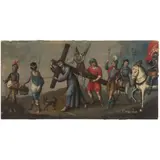 Quinta Estación del Viacrucis, MÉXICO, SIGLO XIX, Óleo sobre tela