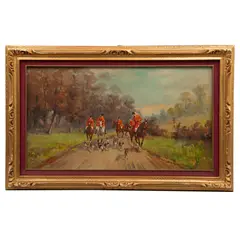 Anónimo, Escena de caceria, Óleo sobre tela